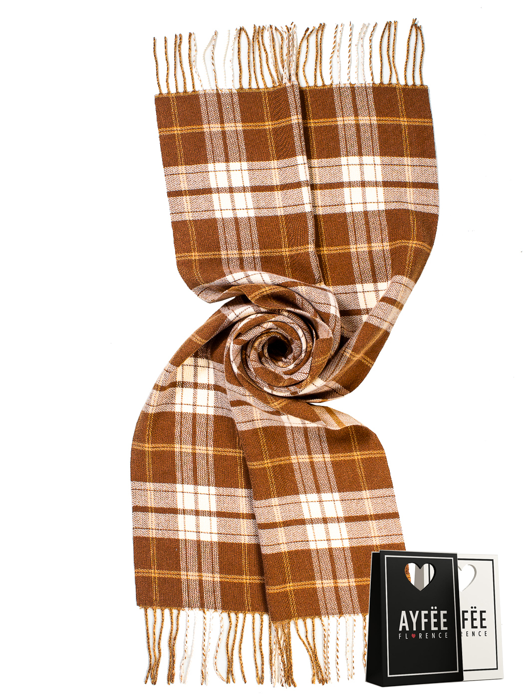 STOLA SCOTTISH CON FRANGE, 100%VI, MADE IN PRC   - BEIGE